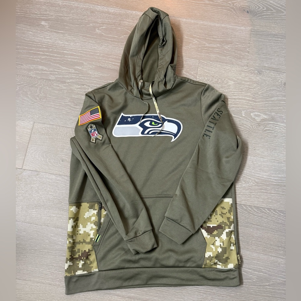 Nike Seattle Seahawks Salute to Service Hoodie size L Olive Green therma-FIT USA